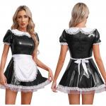 Naisteteenijate Cosplay Prantsuse neiu kost&uuml;&uuml;m Lateksist A-jooneline minikleit Karnevaliteemaline peokost&uuml;&uuml;m p&otilde;llega 3XL
