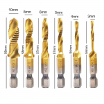 6 tk 1/4 kuuskantvarrega kraan M3 M4 M5 M6 M8 M10 puidut&ouml;&ouml;tlemist&ouml;&ouml;riist HSS-keermega spiraalkruvi meetriline komposiitkraaniga puur