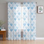 Akvarell Maroko Sinine L&auml;bipaistev Voile Akna Kardinad T&uuml;llkardinad Elutoa R&otilde;du kaunistus kardinad 135W x 114H(cm)