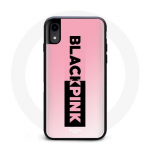 Coque pour Iphone XS Blackpink Groupe de K-pop Logo Noir Rose Fond Rose