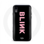 Coque pour Iphone XS Blink Fandom Blackpink Logo Rose Fond Noir