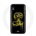Coque pour Iphone X Cobra Kai Logo Jaune Fond Noir Affiche S&eacute;rie