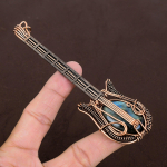 Natural Labradorite Gemstone Handmade Copper Wire Wrap Guitar Pendant 4.53 q8j35