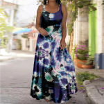 Naiste Camisole Kleit Maxi Pikk Kleit Sinine Life Print Kleit Kevad/suvi V-kaelusega Vaba aeg Puhkus XS punane