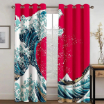 Long Blcak Jaapani Sunrise Wave kaks k&otilde;rge varjundiga aknakardinat elutoa sisekujunduse jaoks, magamistoa sisekujundus, pimendav kardin, uus muster 2 tk W50xH130(CM)x2PCS-Rod pocket