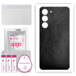 apgo Protective Skin Sticker for the back compatible with Samsung Galaxy S23+ Plus, Wrap Film, Foil, Vinyl - Pattern Black Leather