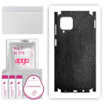 apgo Protective Skin Sticker for the back+sides compatible with Samsung Galaxy M62, Full Wrap Film, Foil, Vinyl - Pattern Black Leather