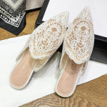 Disainerv&otilde;rgust tikitud muulad, naiste sussid, kevad-suvised slaidid, mood, mustad valged terava ninaga kingad, korterid, sandaalid 41 valge