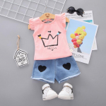 Uus suvise t&uuml;drukute l&uuml;hikeste varrukatega &uuml;likond, puhtast puuvillast t&uuml;drukute moodne kaheosaline T-s&auml;rk 80cm punane