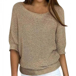 Naiste mood &uuml;hev&auml;rviline &uuml;mmargune kaelus, 3/4 varrukatega pullover, kootud s&auml;rgi topp L