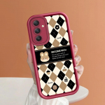 Pehme silikoonist ruudukujulise redeliga printimismustriga telefoni korpus T&auml;iskaanega kaamera p&otilde;rutuskindel kaitse kummist &uuml;mbris Samsungile Samsung A12 valge