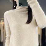 Naiste kaelusega kampsun, Qinghe ka&scaron;miir, 30% ka&scaron;miir 70% vill, talvine kootud pullover s&uuml;giskampsun ka&scaron;miir kampsun L beež