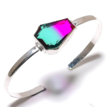 Bi-Color Tourmaline Gemstone 925 Sterling Silver Cuff Bangle Adjustable f4b78 gray