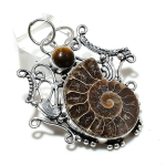 Ammonite Fossil Gemstone Handmade 925 Sterling Silver Jewelry Pendant 2.21 q1w71