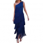 Naiste &otilde;htukleit, kihiline narmastega tutti, &uuml;he &otilde;laga varrukateta &uuml;hev&auml;rviline as&uuml;mmeetriline pahkluu pikkusega kokteilipeokleit balli tantsumaksikleit L sinine