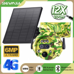 SHIWOJIA 3K 6MP 12x suum 4G/WIFI p&auml;ikesekaamera PIR inimtuvastus kamuflaaž v&auml;listingimustes 360&deg; jahikaamera jaoks 5W sisseehitatud 7800mAh Only WiFi Version Camera