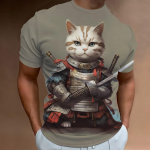 Uus Retro meeste T-s&auml;rk 3D Samurai Cat Print l&uuml;hikeste varrukatega T-s&auml;rk meestele Mood Suured meeste riided Kiiresti kuivavad s&auml;rgid Topid S