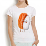 Cute Salmon Hug Rice Sushi Naljakas T-s&auml;rk naiste suvine valge vabaaja l&uuml;hikeste varrukatega 2XL valge