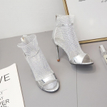 mood Mood Kevad Kuld Glitter Rhinestone v&otilde;rgust pahkluu sandaalid Saapad K&otilde;rged kontsad 10cm Seksikad papud Peep-toe Pumps Naiste peokingad 38