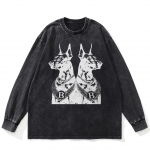 T&auml;navar&otilde;ivad Dobermann Graphic Washed Must T-s&auml;rk Puuvillane Unisex Plus Size pikkade varrukatega T-s&auml;rk S must
