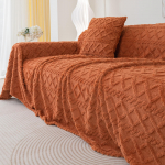 Faux ka&scaron;miirist diivanikate P&otilde;hjamaade stiilis kootud pleed tutidega Voodikate Kuldne tekk s&uuml;giseks ja talveks 180x180cm oranž