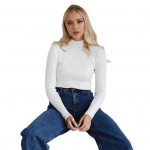 Naiste kudumine p&otilde;hjaga s&auml;rk, poolk&otilde;rge krae, pikkade varrukatega &uuml;hev&auml;rviline Slim Fit &uuml;laosa, soonik, soe kudum must