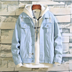Meeste teksad jakk Meeste Bomber jakid Meeste Hip Hop Meeste Vintage teksajakk Mantel T&auml;navar&otilde;ivad S helesinine v&auml;rv