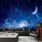 Sinine &ouml;&ouml;taevas laste magamistoa taustadekoratsiooniga seinatapeet 3D stereomaastiku sisekujundustapeet 200 cm(W) x 140 cm(H)