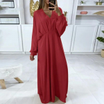 YYFS Naiste moe kevads&uuml;gise &uuml;hev&auml;rvilised kleidid pikkade varrukatega V-kaelusega vaba v&ouml;&ouml;kohaga vabaajakleidid S punane