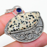 Dalmation Jasper, Blue Topaz 925 Sterling Silver Jewelry Pendant 1.89 u7s07