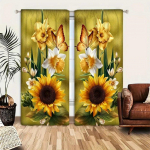 2 tk p&auml;evalille ja liblika prindiga kardinad, pol&uuml;ester valgust filtreerivad kardinad, varraste jaoks taskuga t&ouml;&ouml;tlemine, sobib elutuppa, voodi 50W160H(CM)x2Panel&Hook