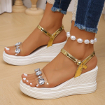 M&uuml;&uuml;k Naiste Kingad Pandlaga Rihm Naiste Sandaalid Mood Kristall Kleidi Sandaalid Naiste Uued Peep Toe Platvormsandaalid 38 kuld