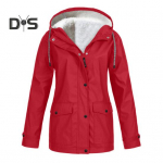 Naiste talvemantel fliisvoodriga kapuutsiga press-nupuga lukuga suletav pealisriided keskmise pikkusega plusssuuruses &uuml;hev&auml;rvilised taskutega soe sulejope XL punane