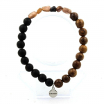 Pierres et Min&eacute;raux. Bracelet Andalousite des USA + Perles Onyx noir mat + bois 8 mm. Fabriqu&eacute; en France.