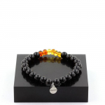 Bracelet - A Bijoux - Ambre v&eacute;ritable et Agate noire - 8 mm - Longueur 19-20 cm - Fabriqu&eacute; en France