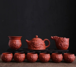 10 tk/komplekt K&otilde;rgetasemeline retro reljeefne lillakeraamika kung fu teekomplekt, kodune elutuba, originaalne mineraalne punane keraamiline teetass, teekann Over Eight-piece Set brown