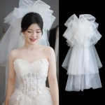 2025. aasta Fluffy Veil Korea pulmafotograafia t&auml;navastiilis valge meigiga pulmakleit valge