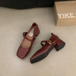 Kevadine ruudukujuline varvas Naiste Mary Jane kingad Paksude kontsadega Elegantne V&auml;likasutuseks Naiste kingad Zapatos De Mujer 35 punane