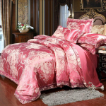 Euroopa Satiin Jacquard voodipesukomplekt - pitsiga &auml;&auml;ristatud, 4-osaline komplekt 1.5m Bed 4-Piece Set Quilt Cover 200*230