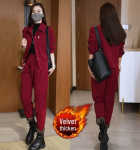 2024 Korea stiilis naiste velvetist sametkost&uuml;&uuml;m: S&uuml;gis/Talv Vabaaja ja Trendikas Kaheosaline L punane