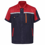 Meeste helkurribadega helkurpluus, lukuga sulgur, l&uuml;hikeste varrukatega taskutega t&ouml;&ouml;jakk 165/M tumesinine v&auml;rv/punane