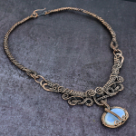 Milky Opal Handmade Copper Wire Wrap Jewelry Necklace 18 f2m22