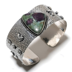 Ruby in Fuchsite Ethnic 925 Sterling Silver Cuff Bangle Adjustable F2Y24