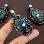 Natural EvilEye Malachite,Moonstone Gemstone Copper Wire Wrap Pendant 2.95 v7w64