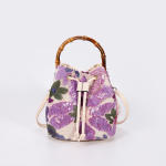 Elegantne litritega tikitud &otilde;lgpunutud &auml;mbrikott bambus k&auml;epidemega - Uus saabumine Suvetrend Unikaalne crossbody kott naistele 18.5*14.5*18cm lilla