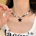 Vintage Goth Cool Star ripats helmestega ketiga kaelakee naistele Dopamiin Black Star helmestega kaelakee Kpop Y2K ehete aksessuaar