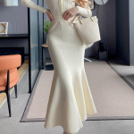 Naiste Mood Vabaaja S&uuml;gis Talv &Uuml;hev&auml;rviline Tr&uuml;kiga K&otilde;rge V&ouml;&ouml;kohaga Seelikud One Size valge