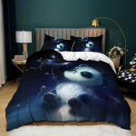 Mustvalge tekikott, panda dekooriga tr&uuml;kitud voodipesukomplekt lastele, poistele, t&uuml;drukutele, tekikott padjap&uuml;&uuml;ridega, queen-suurus Eu Twin 135x200cm