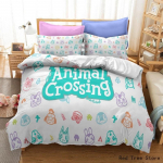 Animal Crossing Voodipesukomplekt Joonisfilm M&auml;ng 3D Tekikottide Komplektid &Uuml;heinimesevoodi T&auml;issuuruses Kuninganna Kuningsuuruses Padjap&uuml;&uuml;r lastele Kingitus Kodu Dekoratsioon Au Double 180x210cm