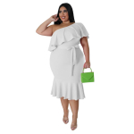 2023 Suurus XXXL Naiste Euroopa ja Ameerika Mood Kitsa L&otilde;ikega Volangidega Strapless Midi Kleit 3XL valge